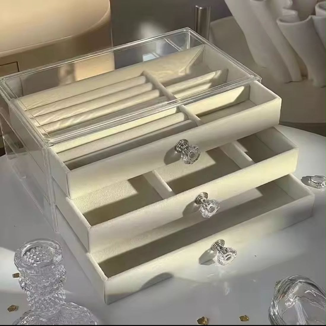Acrylic 3 Layers Jewellery Box  || Elegant Organizer Bracelets, Earrings, Rings, Pendant, Watches || Luxury Gifts for Your Loved One || Premium & Imported Quality