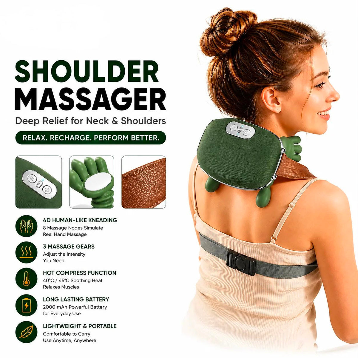 4D Neck & Shoulder Massager with Heat – Deep Tissue Massage for Neck, Back, Shoulders & Hands | Premium Quality | 1-Year Warranty