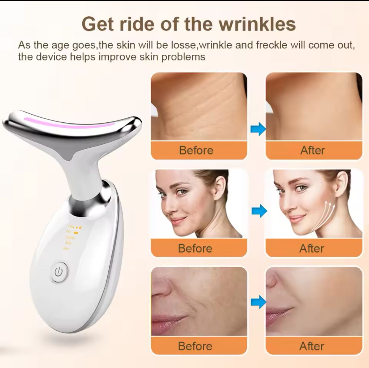 LED Face & Neck Wrinkle Massager ! 7-in-1 Facial LED Sculptor