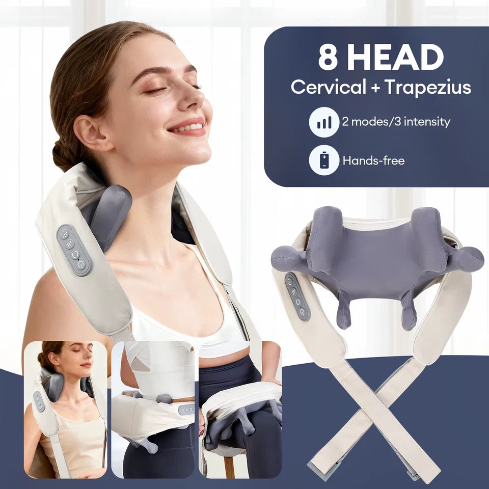 Neck & Back Massager With Heat – Professional Electric Cervical Deep Tissue Pain Relief Massager / 1 year Warranty + Premium Quality
