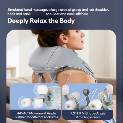 Neck & Back Massager With Heat – Professional Electric Cervical Deep Tissue Pain Relief Massager / 1 year Warranty + Premium Quality