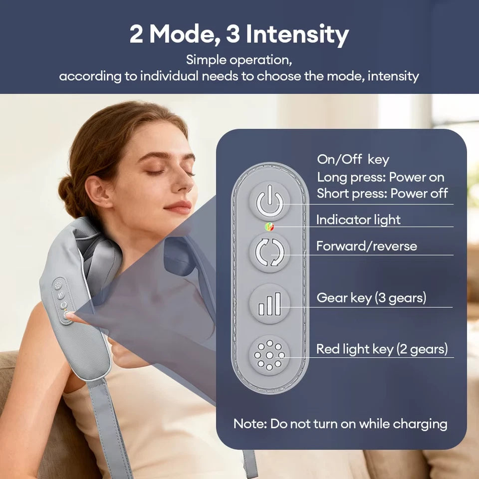 Neck & Back Massager With Heat – Professional Electric Cervical Deep Tissue Pain Relief Massager / 1 year Warranty + Premium Quality